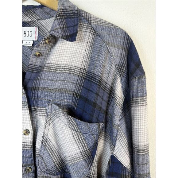 BDG blue plaid cropped flannel shirt oversized streetwear y2k bohemian medium - Picture 6 of 14
